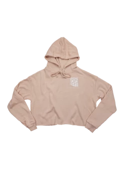 State Forty-Eight State Forty Eight Womens Cropped Fleece Hoodie Classic Pocket Peach & White